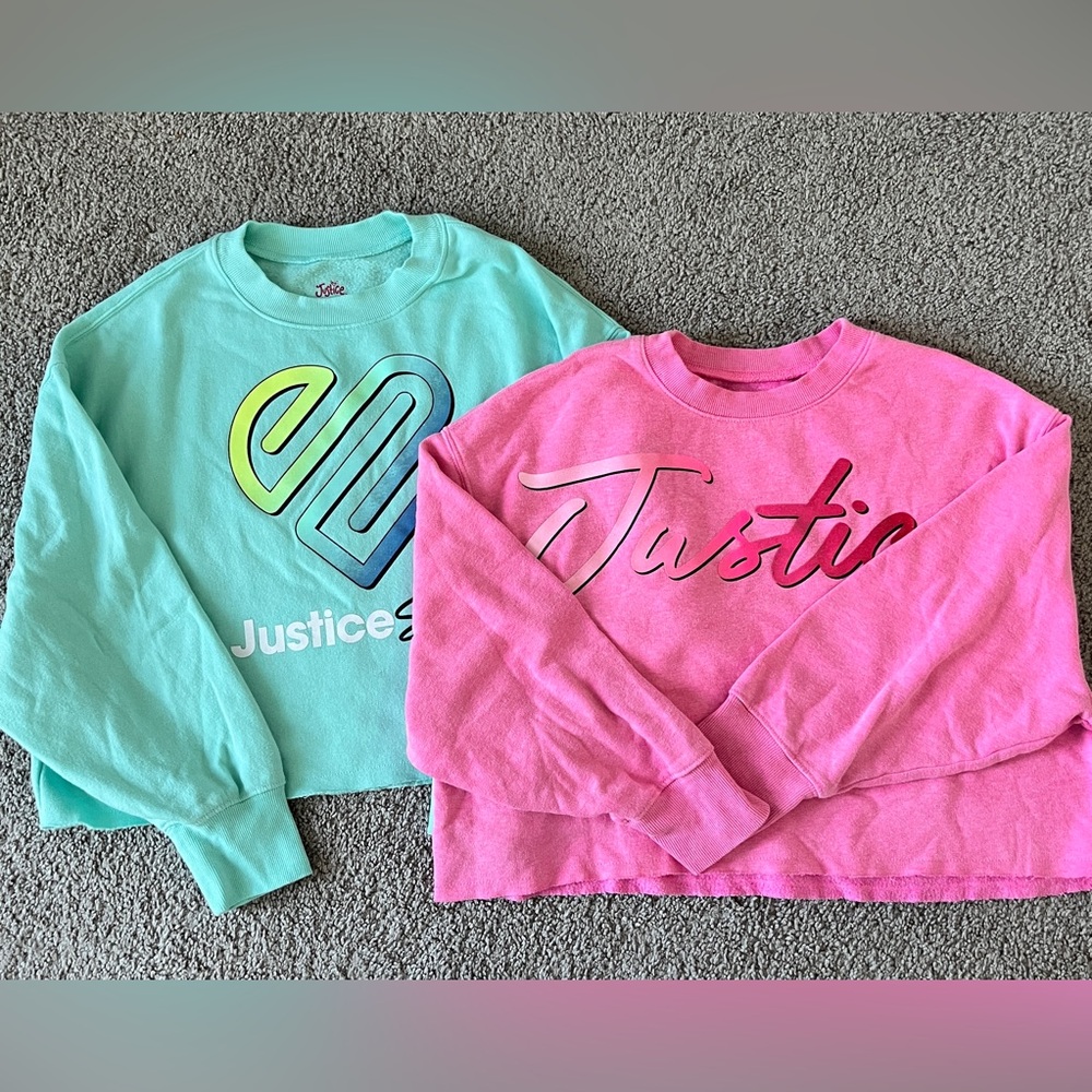 Bundle of 2! Girls Justice Sport Vibrant Pink and Teal Sweatshirts - size M(10)
